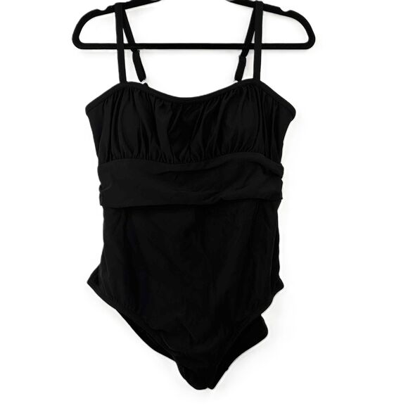 Speedo Black Adjustable Straps One-Piece Swimsuit Ruched Size 16 - Picture 1 of 5